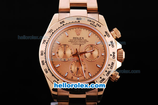 Rolex Daytona Oyster Perpetual Chronometer Automatic Full Rose Gold with Khaki Dial and White Marking - Click Image to Close